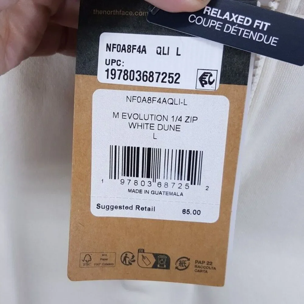 THE NORTH FACE Sweatshirt Mens Large White Dune 1/4 Pullover EVOLUTION Logo